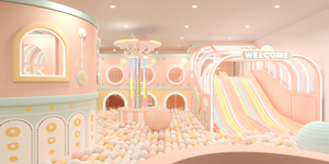 Aire de jeux intérieure personnalisée Macaron Pastel avec double toboggan, piscine à balles et <span class=keywords><strong>tour</strong></span> de jeux interactive pour centre commercial FEC - Product Image 2