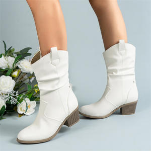 Bottes de cowboy occidentales mi-mollet pour femme, style européen et américain, à volants, à enfiler, à talon bas, chaussures tendance 2026 - Product Image 4