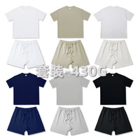 YKH 430GSM impression lourde graphique hommes été ensemble court et chemise pur coton personnaliser coton uni t-shirts et shorts en vrac