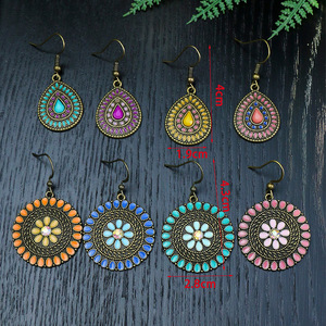 Bohemian <b>Drop</b> Earrings Alloy Antique <b>Bronze</b> Plated Flower Pattern Women's Party Jewelry - Product Image 2
