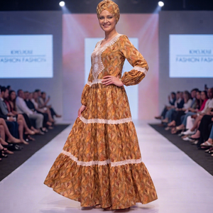 Robe longue pour femme musulmane, en rayonne imprimée, col en V, coupe classique, ornée de dentelle, motif floral africain, légère, de luxe, tenue traditionnelle d'été - Product Image 6