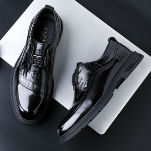 FAPA Men's Genuine Leather <b>Slip</b>-On Loafers Black Business Formal Wedding Shoes Top Grain Cowhide <b>Full</b> Grain Leather - Product Image 1