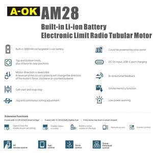 <span class=keywords><strong>Moteur</strong></span> tubulaire rechargeable <span class=keywords><strong>AOK</strong></span> AM28-ES-E 1,8 Nm pour stores et volets roulants motorisés à télécommande, batterie lithium 28 mm - Product Image 6