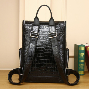 Mochila de cuero genuino para hombre, venta al por mayor, bolsa de ordenador de viaje elegante de calidad superior con forro de poliéster negro - Product Image 3