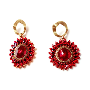 Boucles d'oreilles pendantes tendance, design fleur en cristal rouge, plaqué or, acier inoxydable 316L, bijoux durables et résistants - Product Image 2