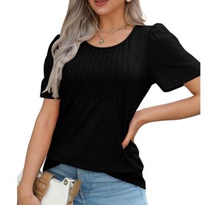 Camiseta de Verano 2025 de Manga Corta para Mujer, con Logotipo Personalizado, Cuello Redondo Informal, Blusas, Camisetas Plisadas - Product Image 3