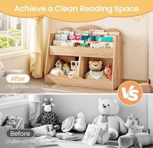 Organisateur de livres en bois, panier de rangement pour jouets, étagère à livres pour tout-petits, bibliothèque pour enfants, bibliothèque pour enfants avec 2 cubes de rangement pour la chambre des enfants - Product Image 5