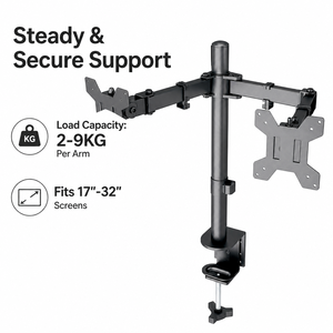 Nuevo Soporte <span class=keywords><strong>de</strong></span> Escritorio Premium para Dos Monitores, Columna Ajustable en Altura, Movimiento Completo, Inclinación <span class=keywords><strong>de</strong></span> 45°, Soporte Metálico para Dos Monitores <span class=keywords><strong>de</strong></span> 17-32 Pulgadas - Product Image 2