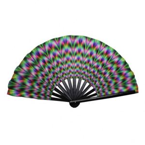 พัดไม้ไผ่จีนญี่ปุ่นขนาดใหญ่ 13 นิ้ว เรืองแสง UV สำหรับงานเทศกาลดนตรี งานปาร์ตี้ คลับ การแสดงเต้นรำ ของที่ระลึก - Product Image 1