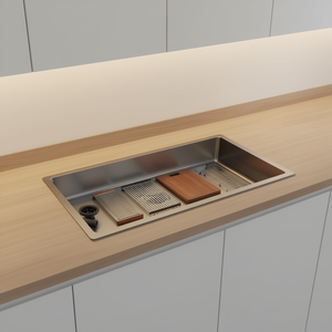 Fregadero de cocina bajo encimera de 32 x 19 pulgadas, de un solo tazón, rectangular, de acero inoxidable cepillado, con accesorios. - Product Image 2