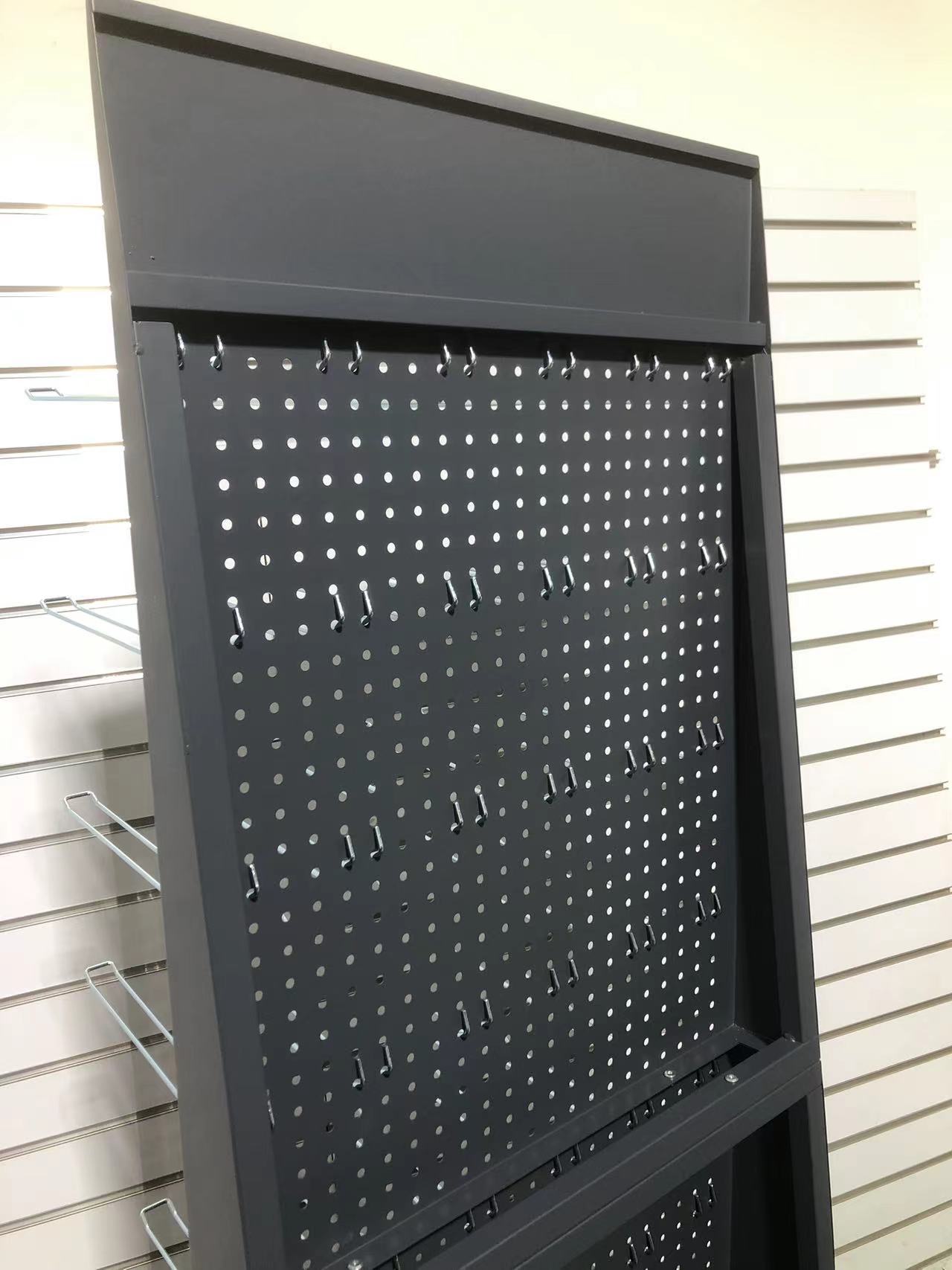 Hole Plate Design 2-tier Single-sided Metal Display Floor Stand with Hooks for Promotion in Shopping Malls Customized Color Logo — view 2