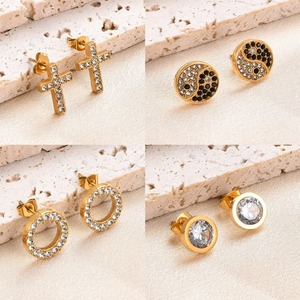 Pendientes de acero inoxidable con circonita en forma de cruz, color dorado para mujer, joyería de moda para niña, color plata/dorado/rosa - Product Image 3