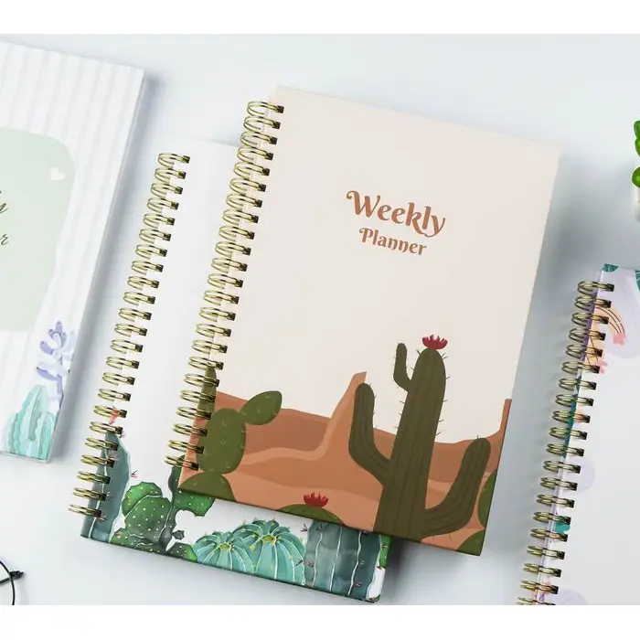 Atacado/Agenda Semanal Personalizada Calendário Inglês A5 Notepad Planejador Diário Spiral Notebook Capa Dura Planejador Semanal