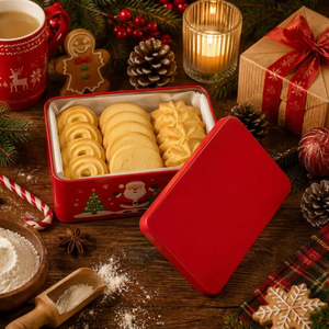 Boîte en métal rectangulaire rouge personnalisée avec logo pour biscuits <span class=keywords><strong>de</strong></span> Noël, idéale pour l'emballage <span class=keywords><strong>de</strong></span> pâtisseries <span class=keywords><strong>de</strong></span> saison - Product Image 3
