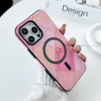 Étui de téléphone en cuir à motif carré diagonal avec couture de couleur, compatible avec la charge sans fil, étui de téléphone en PC pour iPhone 16 17 Pro Max