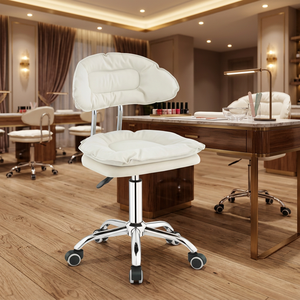 Modern Cream White Hydraulic Rolling Salon <b>Stool</b> Comfort Cushion Tech Chair with Backrest & Wheels for Nail Beauty Salon - Product Image 1