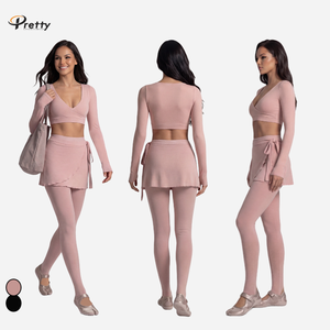 ชุดโยคะผู้หญิงแบบสั่งทำสไตล์<span class=keywords><strong>ลิ</strong></span><span class=keywords><strong>ซ่า</strong></span> ชุดออกกำลังกาย 3 ชิ้น แขนยาว ชุดโยคะ เสื้อโยคะสายไขว้ด้านหน้า สไตล์บัลเลต์ - Product Image 1