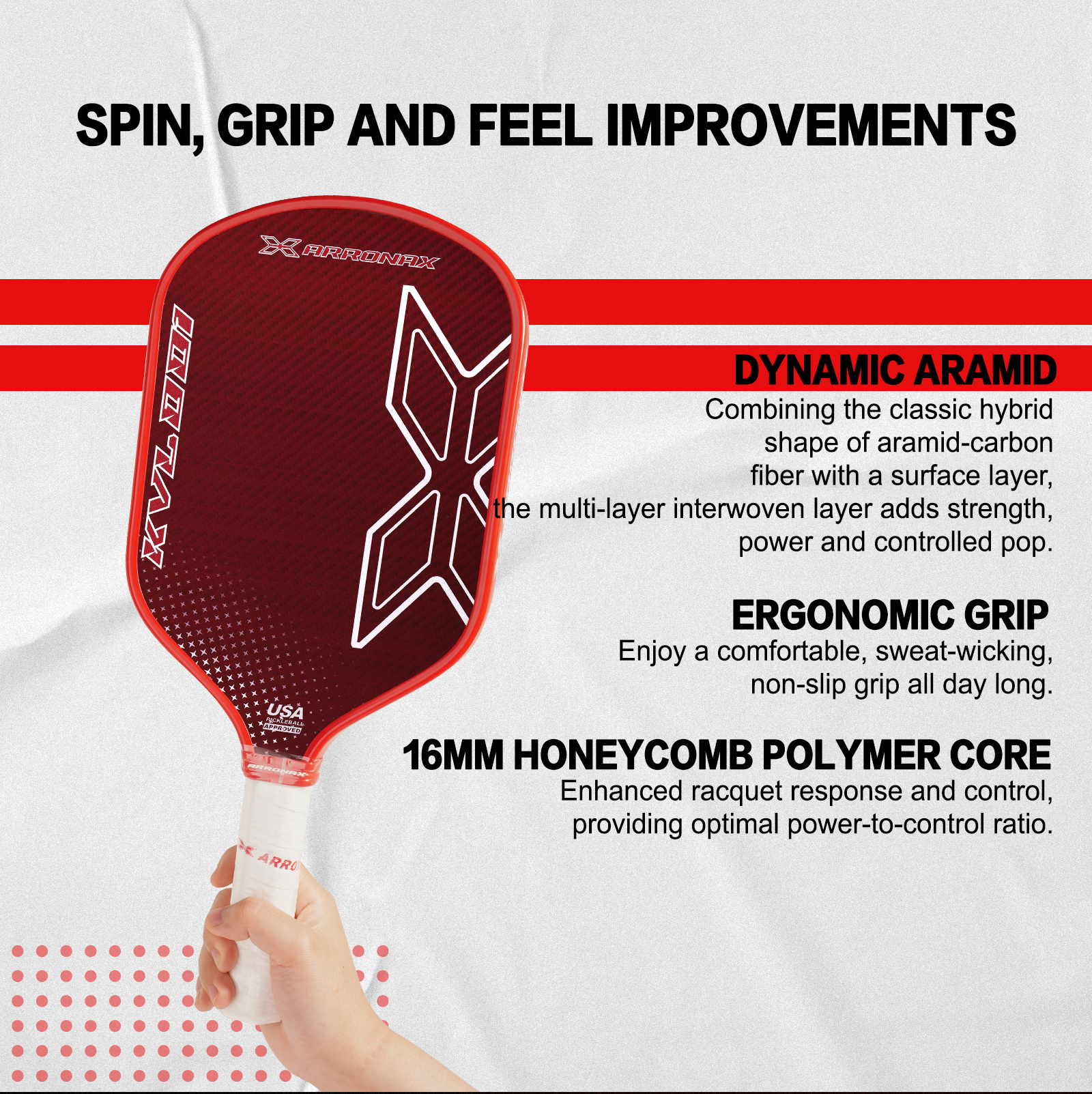 Amazon.co.jp: ピックルボール パドル ARRONAX 赤色 Pickleball