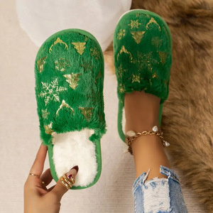 Christmas Cotton <strong>Slippers</strong> White <strong>Silver</strong> Plush Flat Thermal Indoor Festival Shoes Non-Slip Warm Winter <strong>Slippers</strong> - Product Image 2
