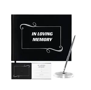 Impresión de fábrica OEM Custom Black Hardcover in Loving Memory Funeral Guest Book con bolígrafo