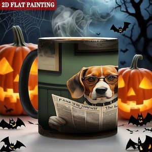 Frosted Black Ceramic 11oz Heat Activated Color Changing Mug With <b>Dog</b> Reading Newspaper Design - Product Image 6
