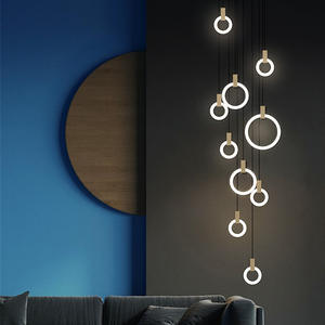Staircase <b>Decorative</b> Linear Rings Chandelier Glass Crystal Gold Modern Circles Ceiling Pendant <b>Light</b> - Product Image 6