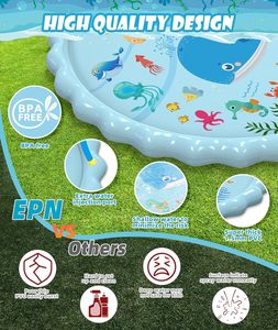 Alberca de Agua Inflable de PVC con Diseño Oceánico de 102.3 Pulgadas para Niños, Juegos Acuáticos de Verano para el Patio Trasero - Product Image 3