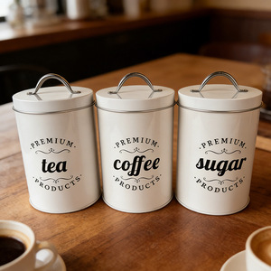 Superior Quality Vintage Style Airtight <strong>Storage</strong> Canisters Black/White Metal <strong>Tins</strong> for <strong>Kitchen</strong> Organization Coffee Tea Sugar - Product Image 3