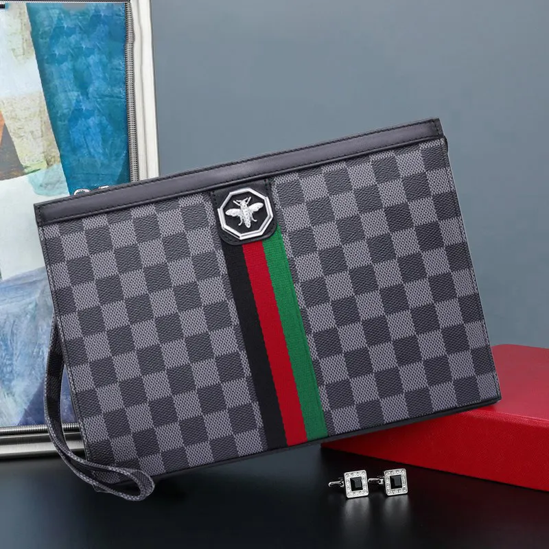 Individuelles Logo Herren Luxus-Lederumschlag Portemonnaie Reißverschluss Geschäfts-Handtasche Eingangstasche