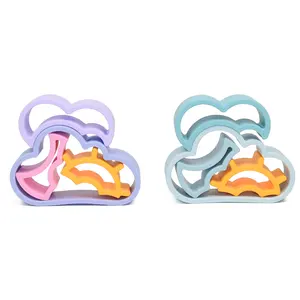 Apilador de silicona con forma de nube para recién nacido, diseño único, juguetes apilables para bebé