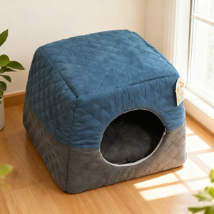 Cat House Striped Fabric Foldable Enclosed Pet <b>Bed</b> For Cats All Season Warm Indoor Use - Product Image 4