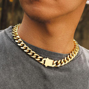 Collier pour homme en acier inoxydable plaqué or 18 carats avec chaîne à maillons cubains Collier <span class=keywords><strong>de</strong></span> base en acier inoxydable épais - Product Image 6