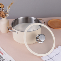Casseroles et marmites en acier inoxydable SS304 de conception coréenne, colorées, avec fond triple couche, couvercle en verre trempé, compatibles lave-vaisselle et four.
