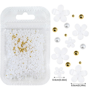 200 Piezas de Adornos de Uñas con Perlas de Acero Mini Mixtas, Cuentas de Resina Acrílica Blanca y Rosa, Flores 3D para Decoración de Uñas - Product Image 6