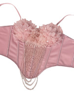 Haut corset 3D floral perlé en satin à fines bretelles, avec baleines, effet sculptant, franges florales en tulle et chaîne, pour soirée, clubwear sexy
