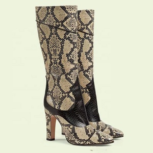 Classic Color Patchwork Women Snake Print Knee High Boots Chunky Heels <b>Shoes</b> Side Zipper Long Size 43 - Product Image 5