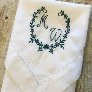 Cotton/Linen Table Napkin with hemstitch border and Monogram Embroidery Pattern