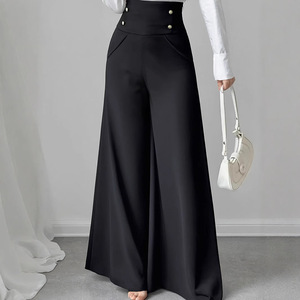 <span class=keywords><strong>Pantaloni</strong></span> a vita alta Casual Casual da donna con cerniera a gamba larga nera rossa estiva con cerniera a mosca piatta sul davanti - Product Image 2