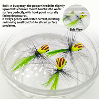 8 #   Mouche flottante de surface Popper à tête jaune et corps vert chartreuse pour la pêche à la truite, au bar et aux poissons de surface en eau douce (lac, ruisseau)