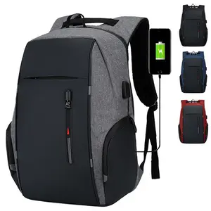 定制高品质多功能帆布男士笔记本背包带USB充电端口笔记本背包