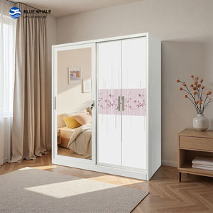 Armoire en acier moderne autoportante avec porte coulissante gauche réglable et ouverture à droite, design gain de place pour chambre à coucher - Product Image 1