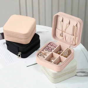 Boîte à bijoux portable, organiseur de bijoux, étui de voyage pour bijoux, boîtes de rangement en cuir avec bouton et fermeture éclair, Joyero - Product Image 1