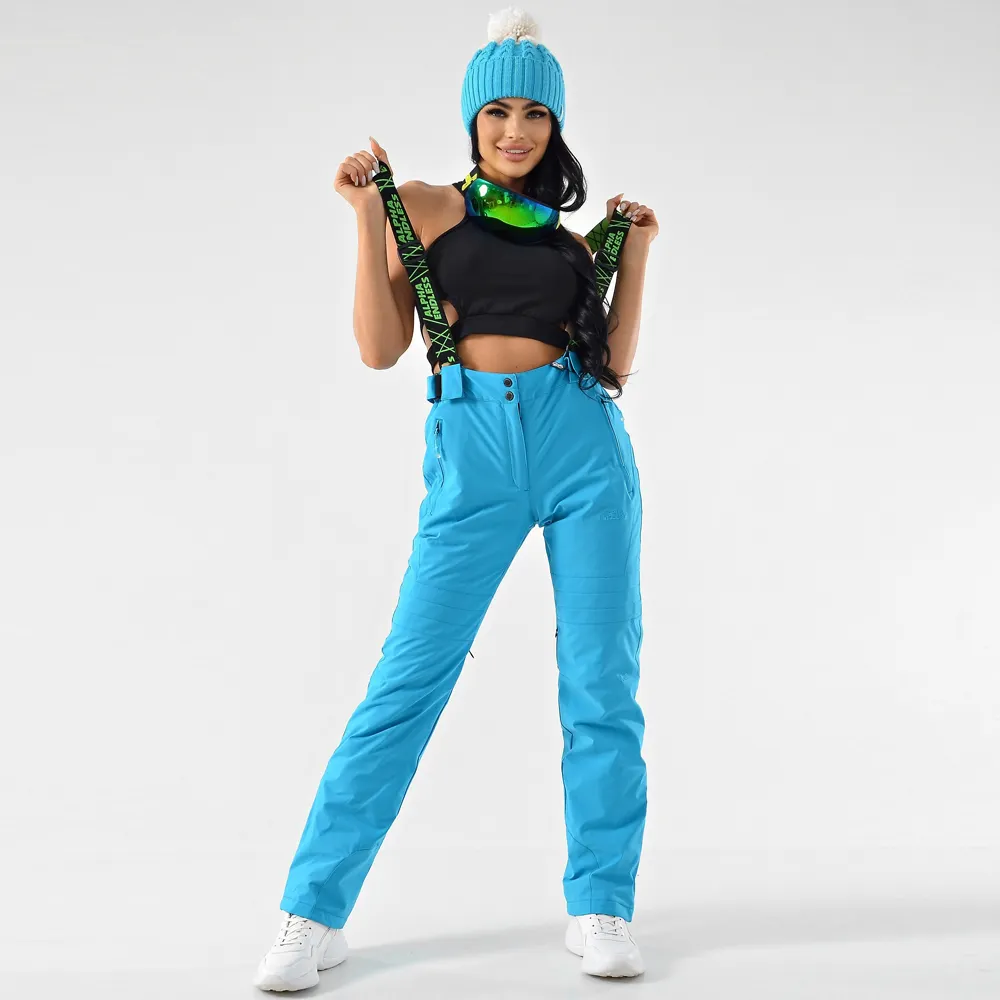 Su geçirmez rüzgar geçirmez Polyester yalıtımlı kar önlük bayan donatılmış kayak pantolonu