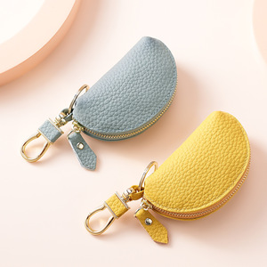 Porte-clés de voiture en cuir véritable grain litchi, étui en cuir de vachette pleine fleur avec fermeture éclair, personnalisable avec logo et emballage – Vente en gros - Product Image 2