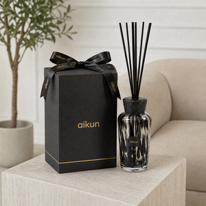 Aikun Factory Direct Faceted Black Glass Long Lasting 2000ml <b>Reed</b> <b>Diffuser</b> with Custom Engraved <b>Bottle</b> Logo Gift Box for Hotels - Product Image 1