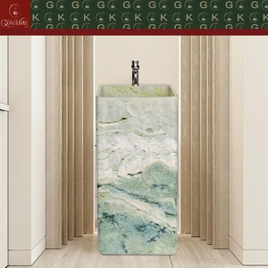 Lavabo a colonna rettangolare freestanding GOLDKING in marmo Verde Guatemala, stile moderno chic per <span class=keywords><strong>bagno</strong></span> residenziale, verde chiaro, OEM - Product Image 6