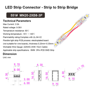 Thiết kế siêu hẹp và siêu mỏng không thấm nước 12V 24V 8mm 3pin CCT SMD dải kết nối hồ sơ dải kết nối 8mm - Product Image 5