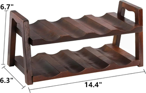 Logotipo personalizado OEM 8 botellas de madera de acacia Encimera 2 niveles independiente Premium Almacenamiento de vino Estante de exhibición Estante de vino para el hogar - Product Image 2