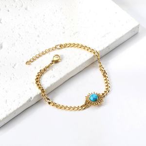Pulsera de Acero Inoxidable con Baño de Oro PVD de 18K y Piedras Preciosas de Turquesa, Diseño Cubano, para Mujer, Venta al por Mayor - Product Image 4