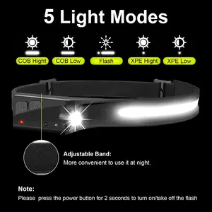 Head Light Silicone 230 Wide Beam LED Motion Sensor Cob Headlamp Flashlight USB Rechargeable Waterproof Camping Headlamp